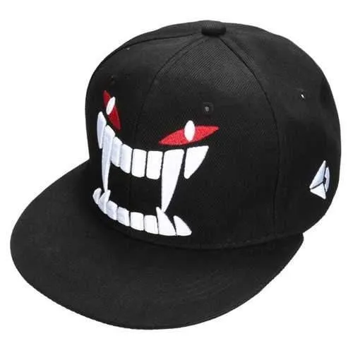 Mens Big Tooth Hiphop Hats Adjustable Flat Snapback Baseball Women Dance Cap