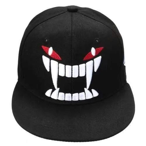 Mens Big Tooth Hiphop Hats Adjustable Flat Snapback Baseball Women Dance Cap