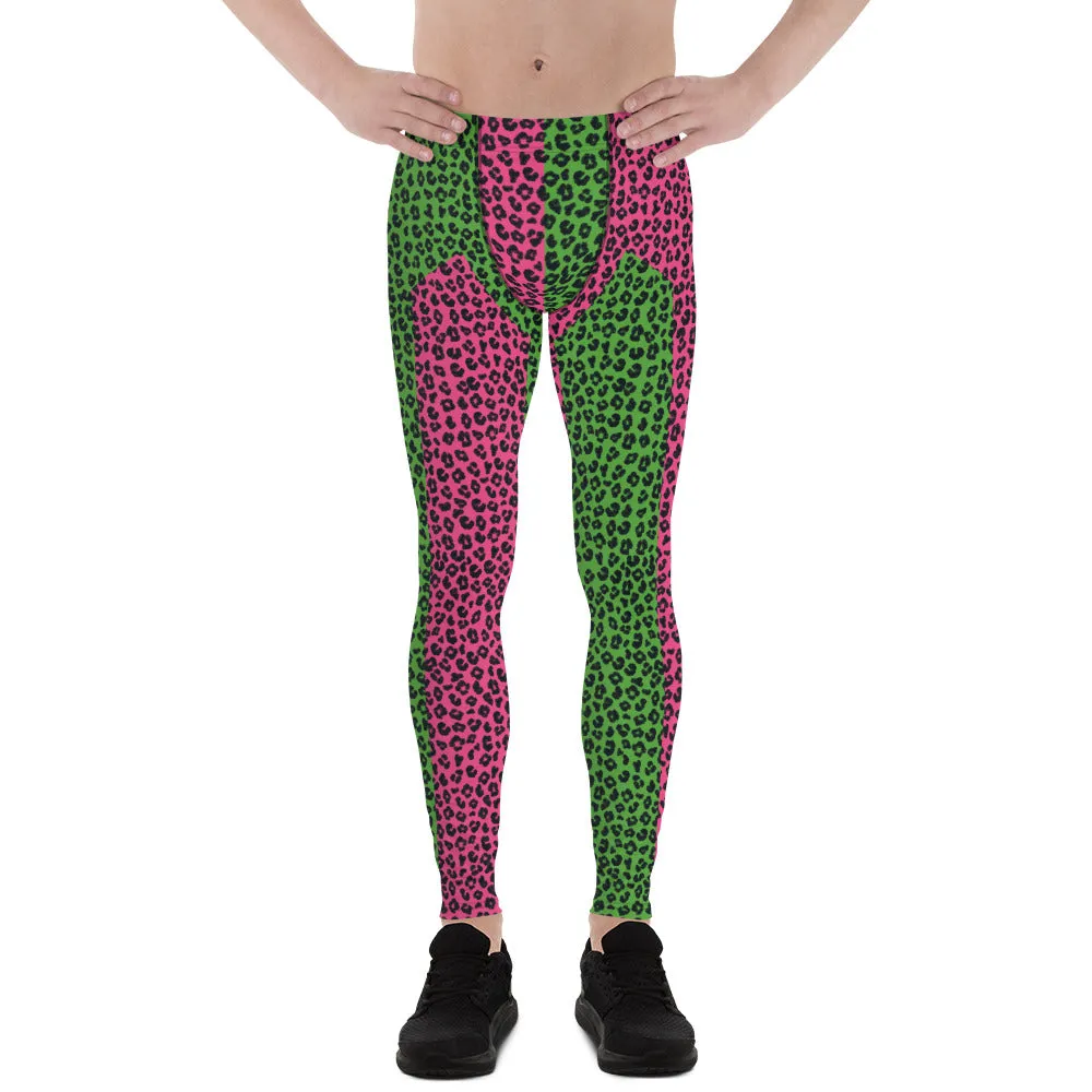 Mens Leggings, Green Leopard Skin