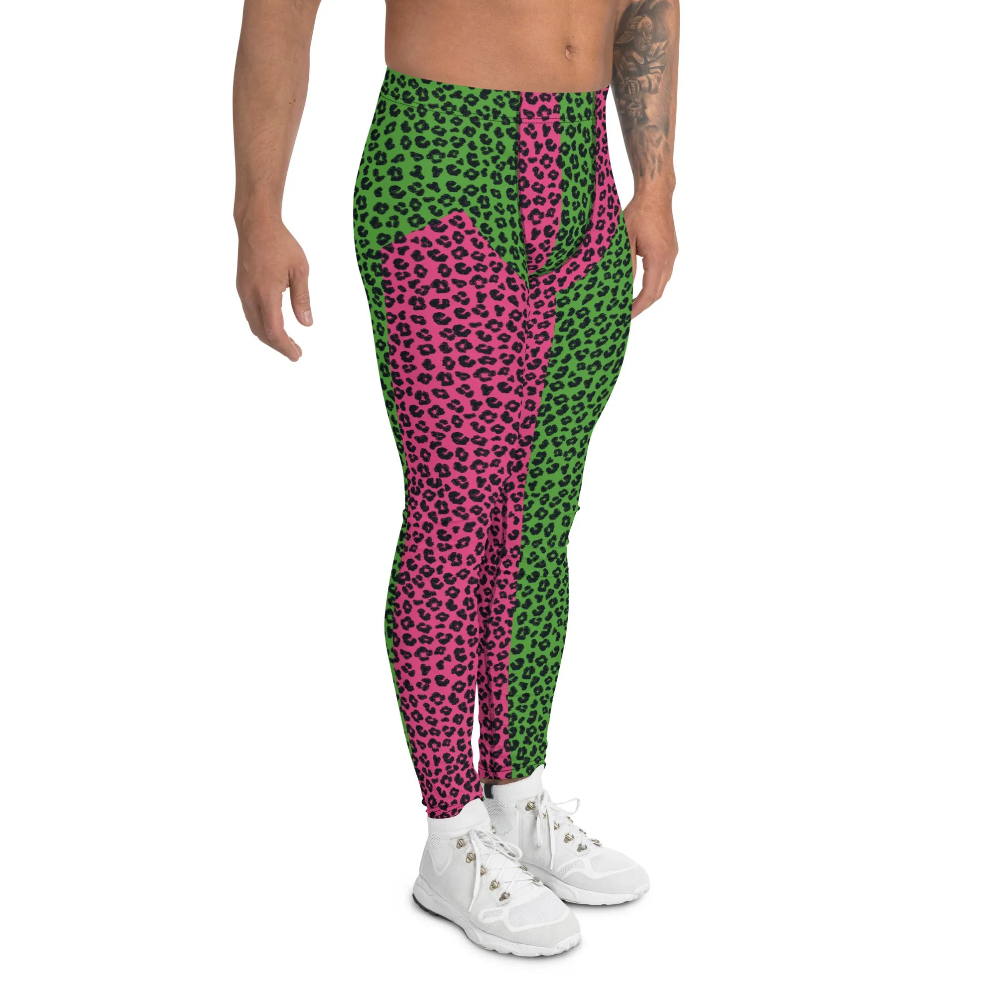 Mens Leggings, Green Leopard Skin