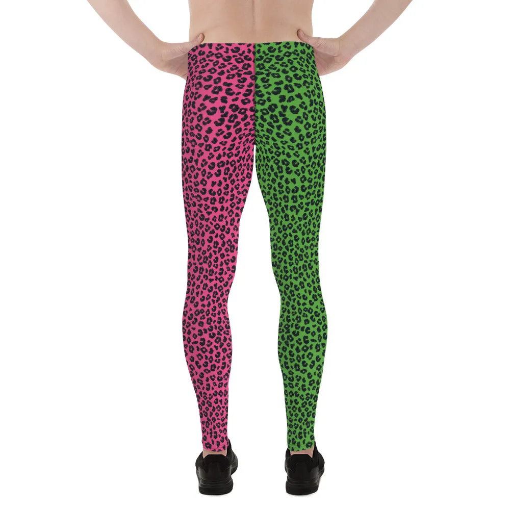 Mens Leggings, Green Leopard Skin