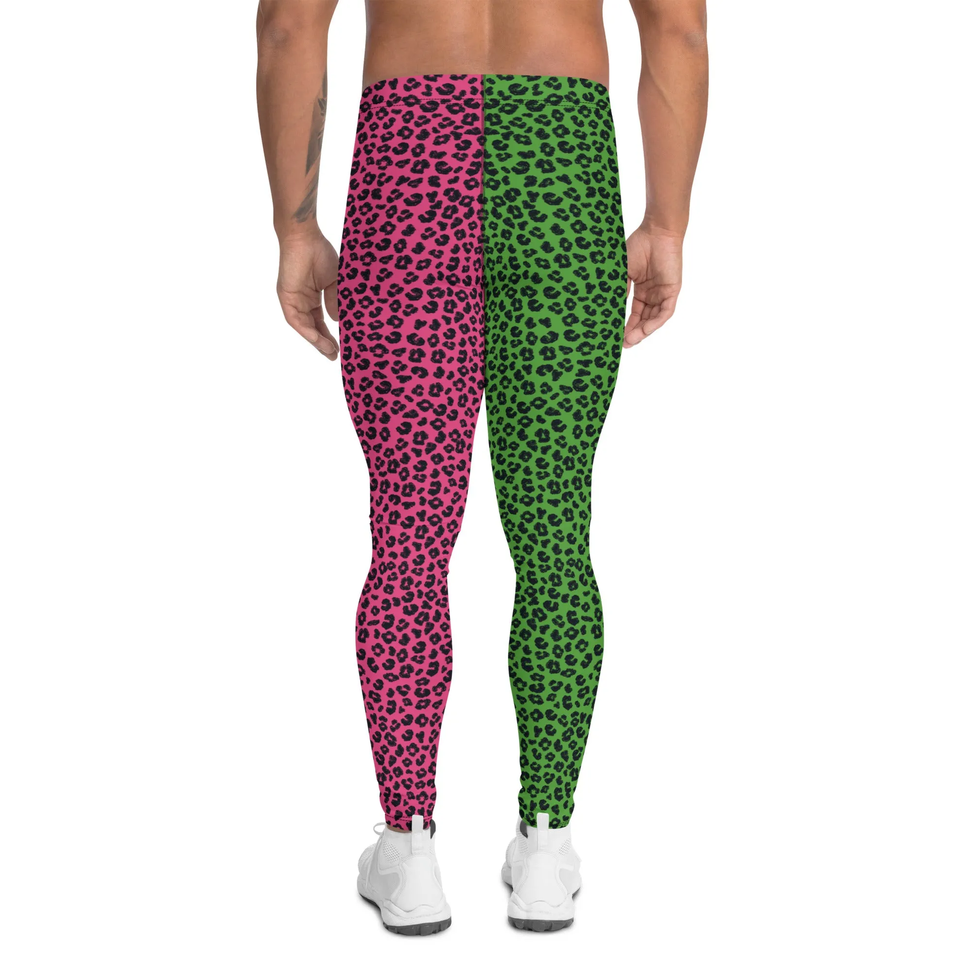 Mens Leggings, Green Leopard Skin
