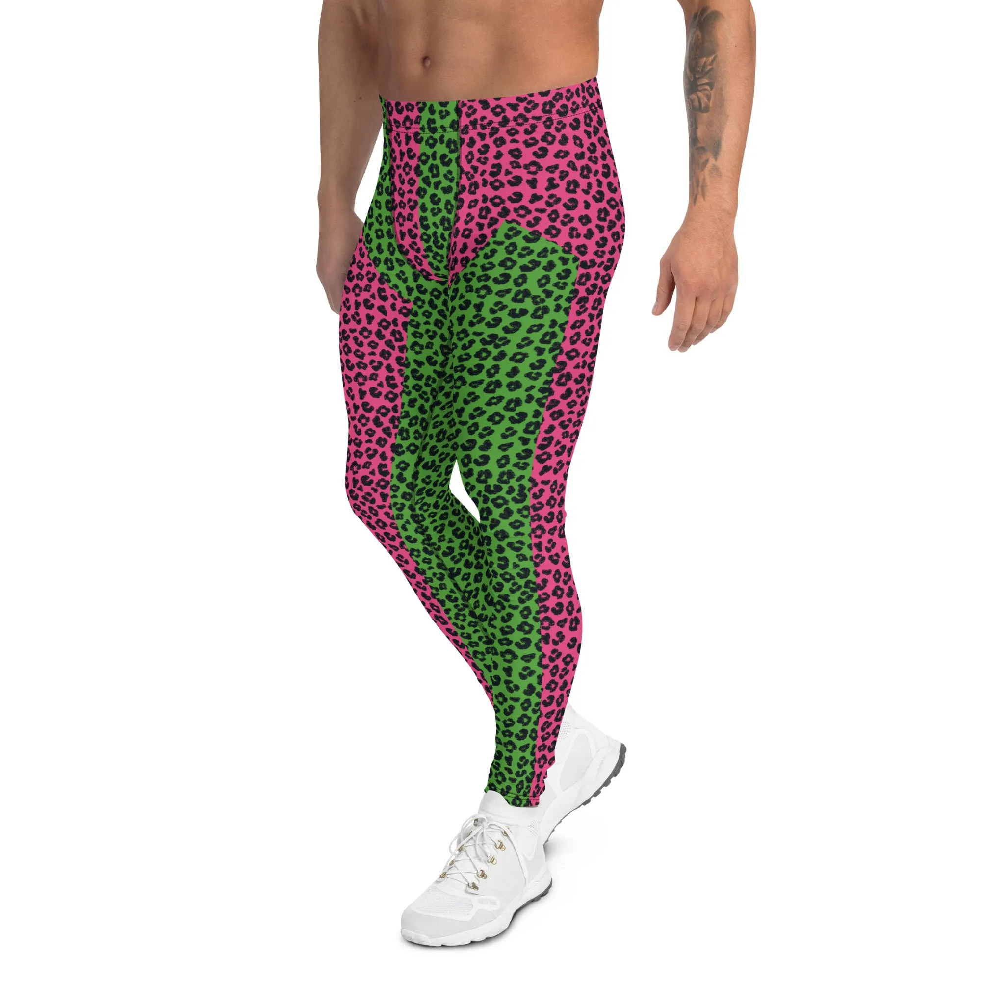 Mens Leggings, Green Leopard Skin