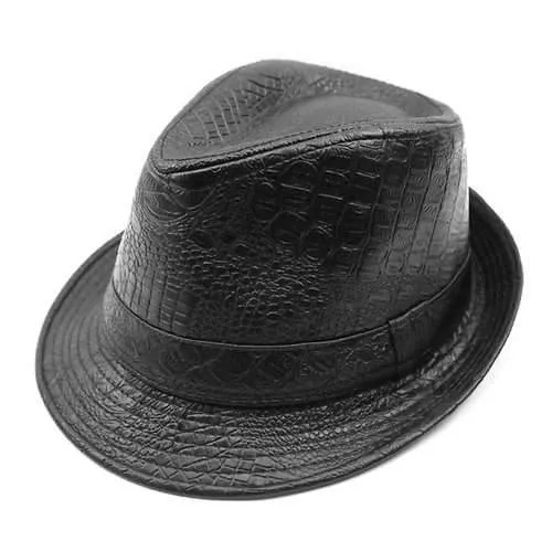 Mens PU Leather Crocodile Pattern Jazz Hat Fedora Hats
