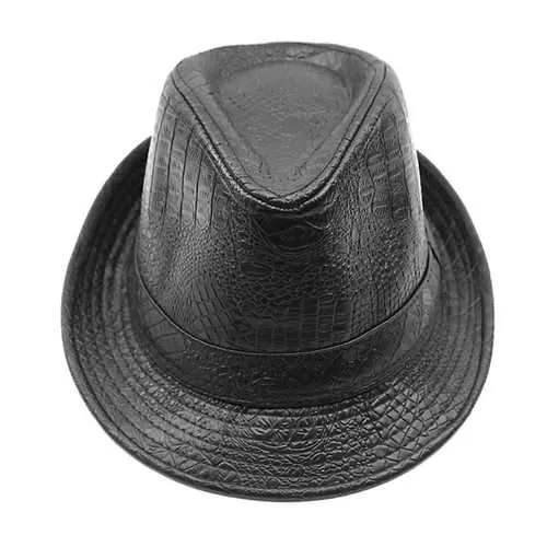 Mens PU Leather Crocodile Pattern Jazz Hat Fedora Hats