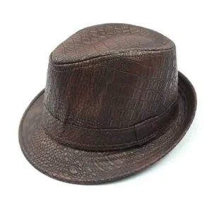 Mens PU Leather Crocodile Pattern Jazz Hat Fedora Hats