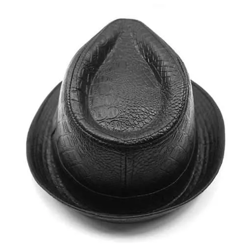 Mens PU Leather Crocodile Pattern Jazz Hat Fedora Hats