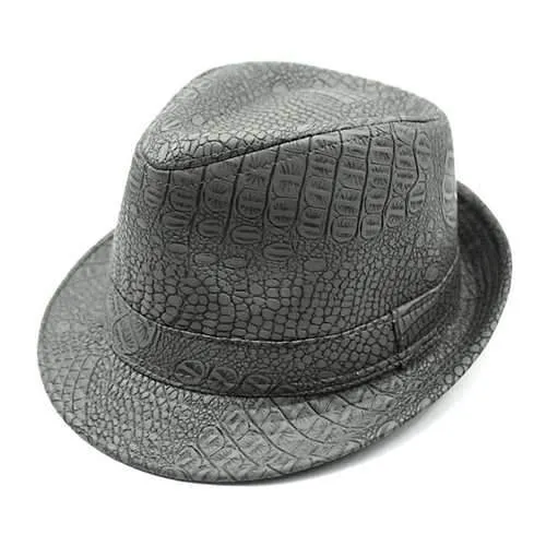 Mens PU Leather Crocodile Pattern Jazz Hat Fedora Hats