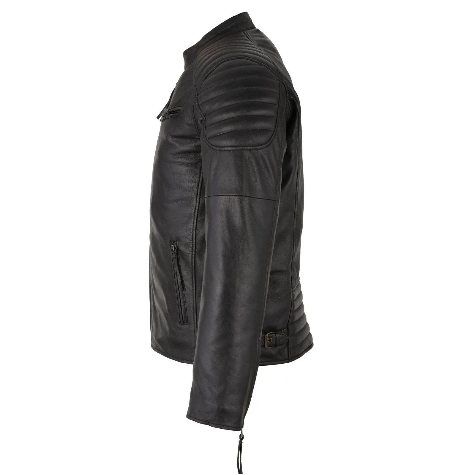 Mens Slim Fit Retro Style Biker Black Leather Jacket - Ivar