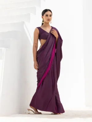 Mulberry Purple Dual Shade Satin Saree with Beaded Pendant and Blouse Fabric