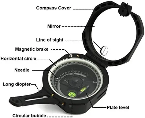 Multifunctional Compass for Hiking, Outdoor Survival,Camping with Distance Calculator,Mirror, Lensatic Sighting,Surveyors Foresters,Lightweight and Durable - Black