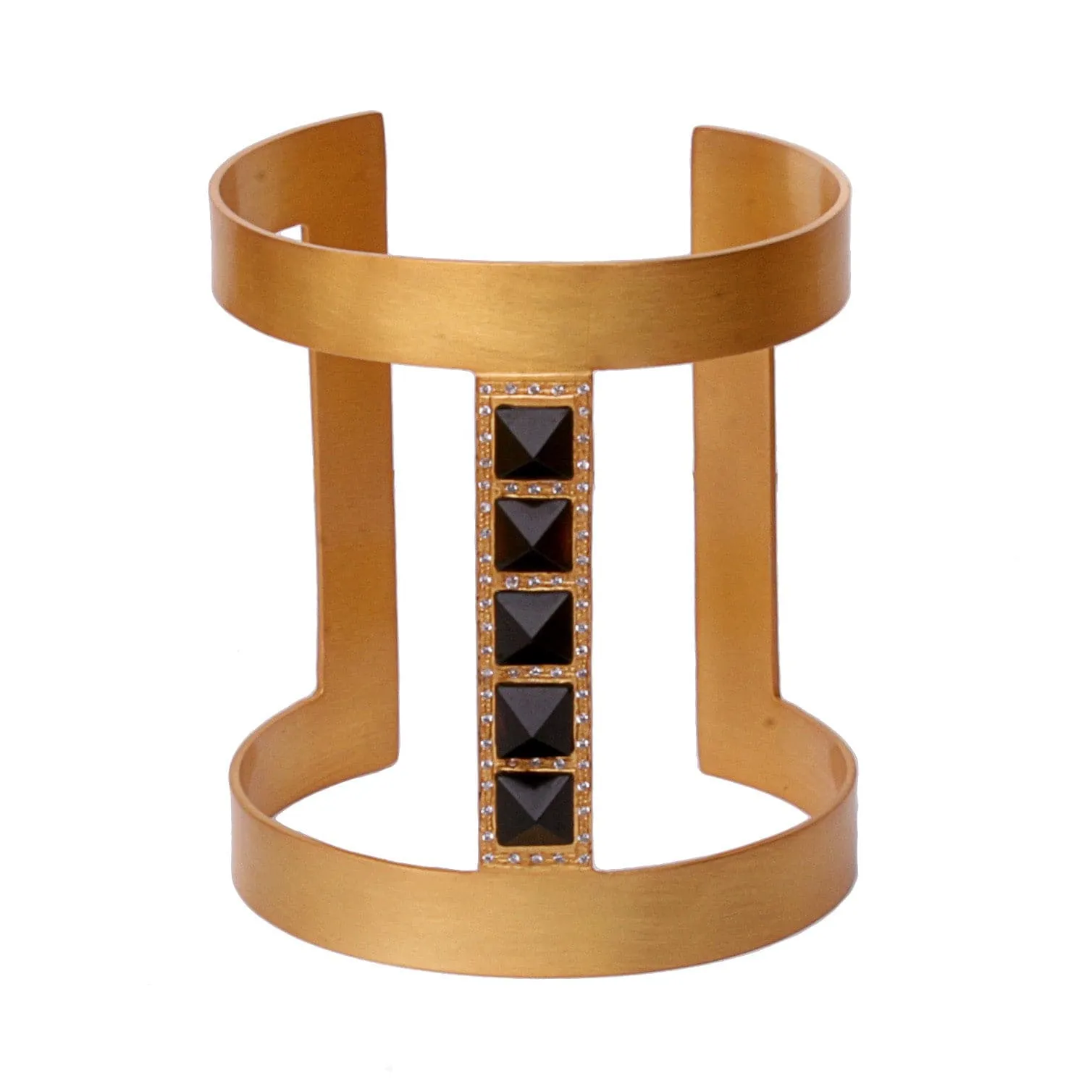 Nubia Pyramid Black Stone Wide Cuff Bracelet