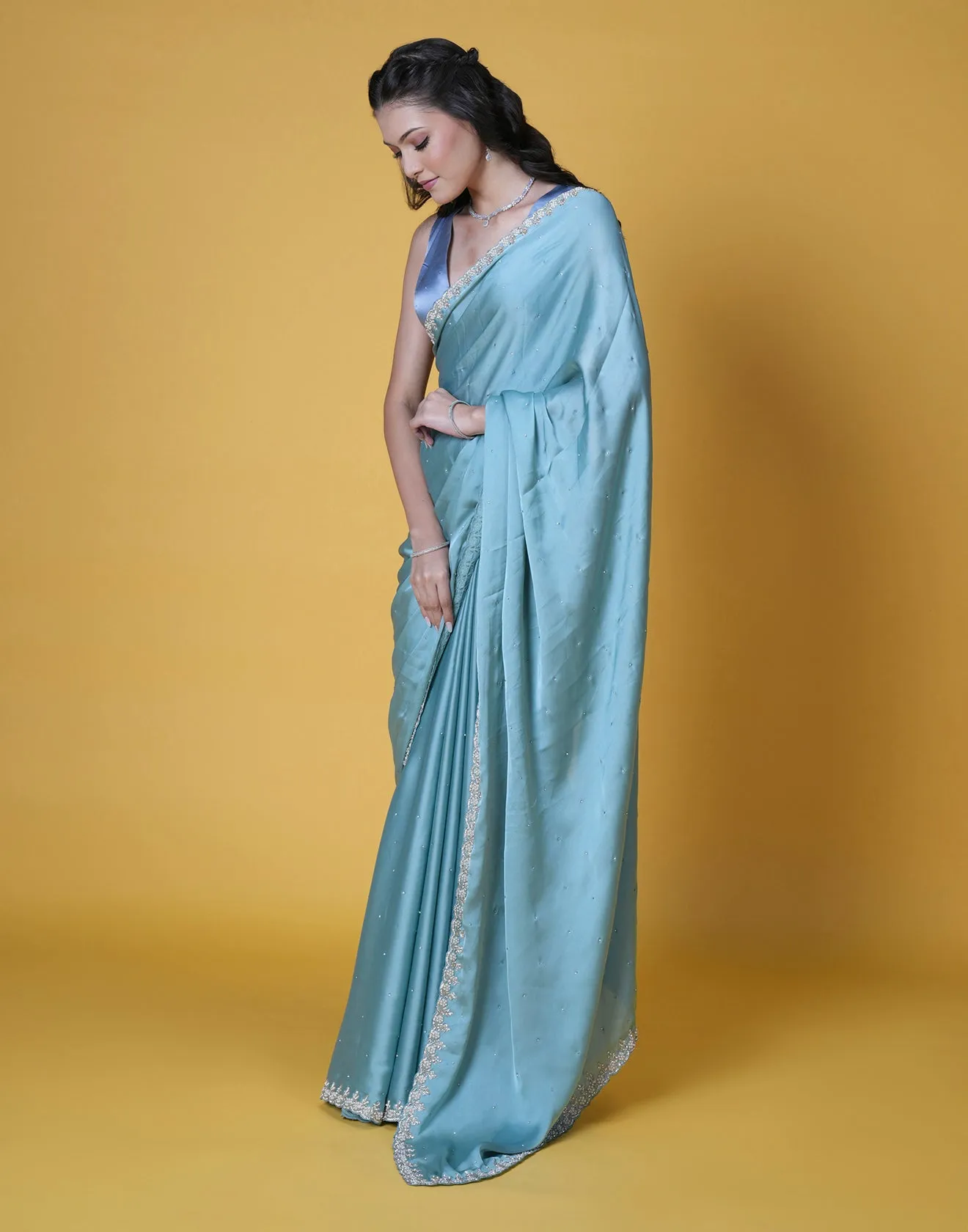 Ocean Reef Satin Embellished Saree