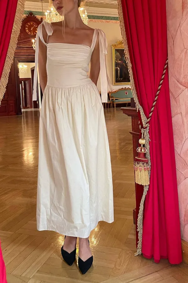 One-shoulder Halter Dress Satin Lace-up Pleated Long Dress