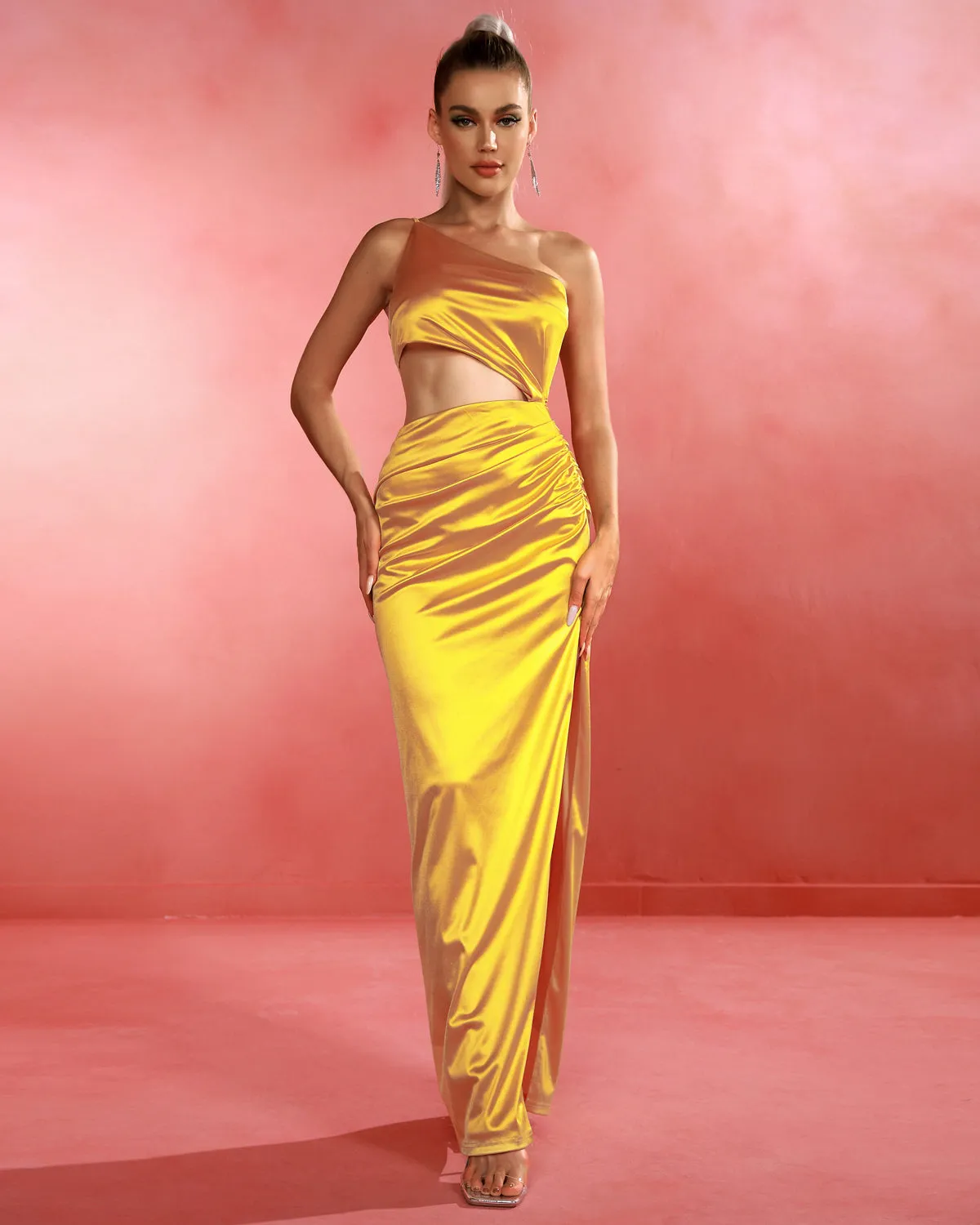 One Shoulder Side Slit Maxi Bodycon Dress