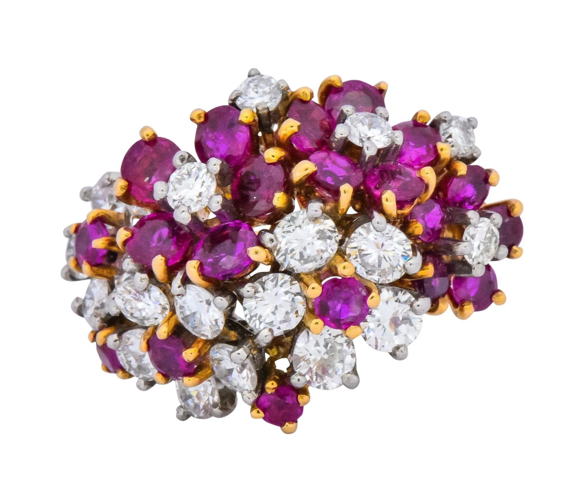Oscar Heyman Retro 5.15 CTW Diamond Ruby 18 Karat Gold Cluster Flower Ring