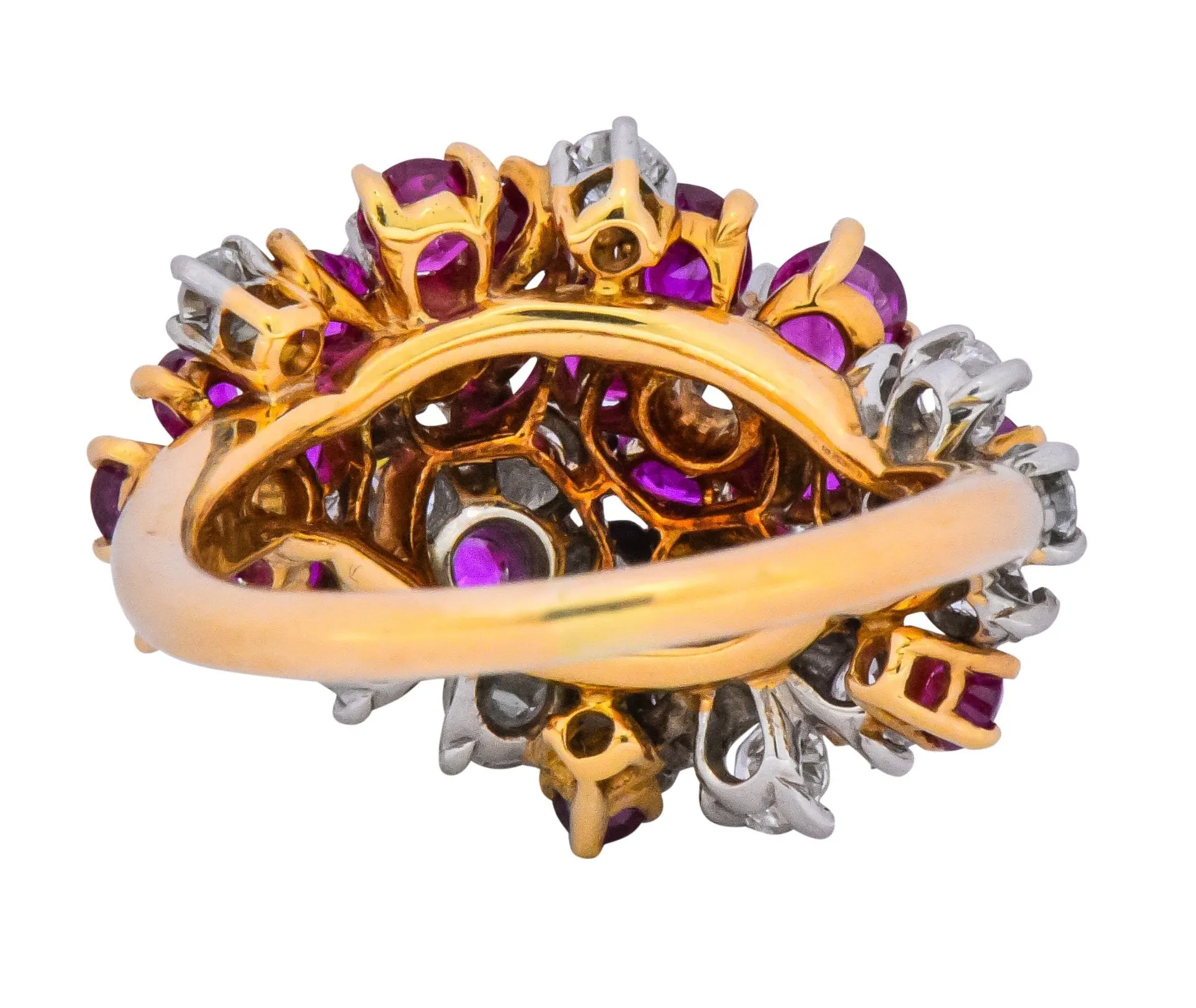 Oscar Heyman Retro 5.15 CTW Diamond Ruby 18 Karat Gold Cluster Flower Ring