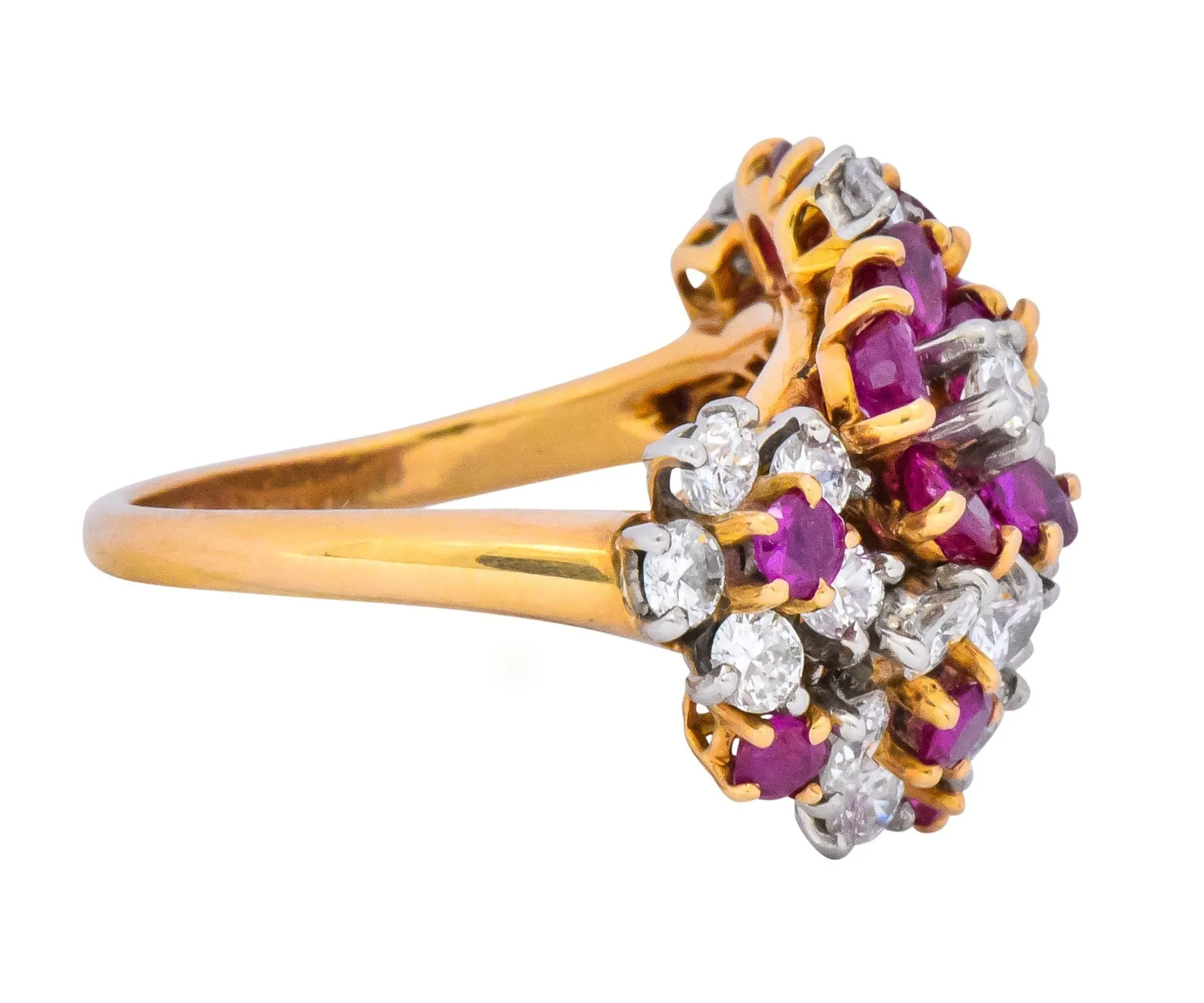 Oscar Heyman Retro 5.15 CTW Diamond Ruby 18 Karat Gold Cluster Flower Ring