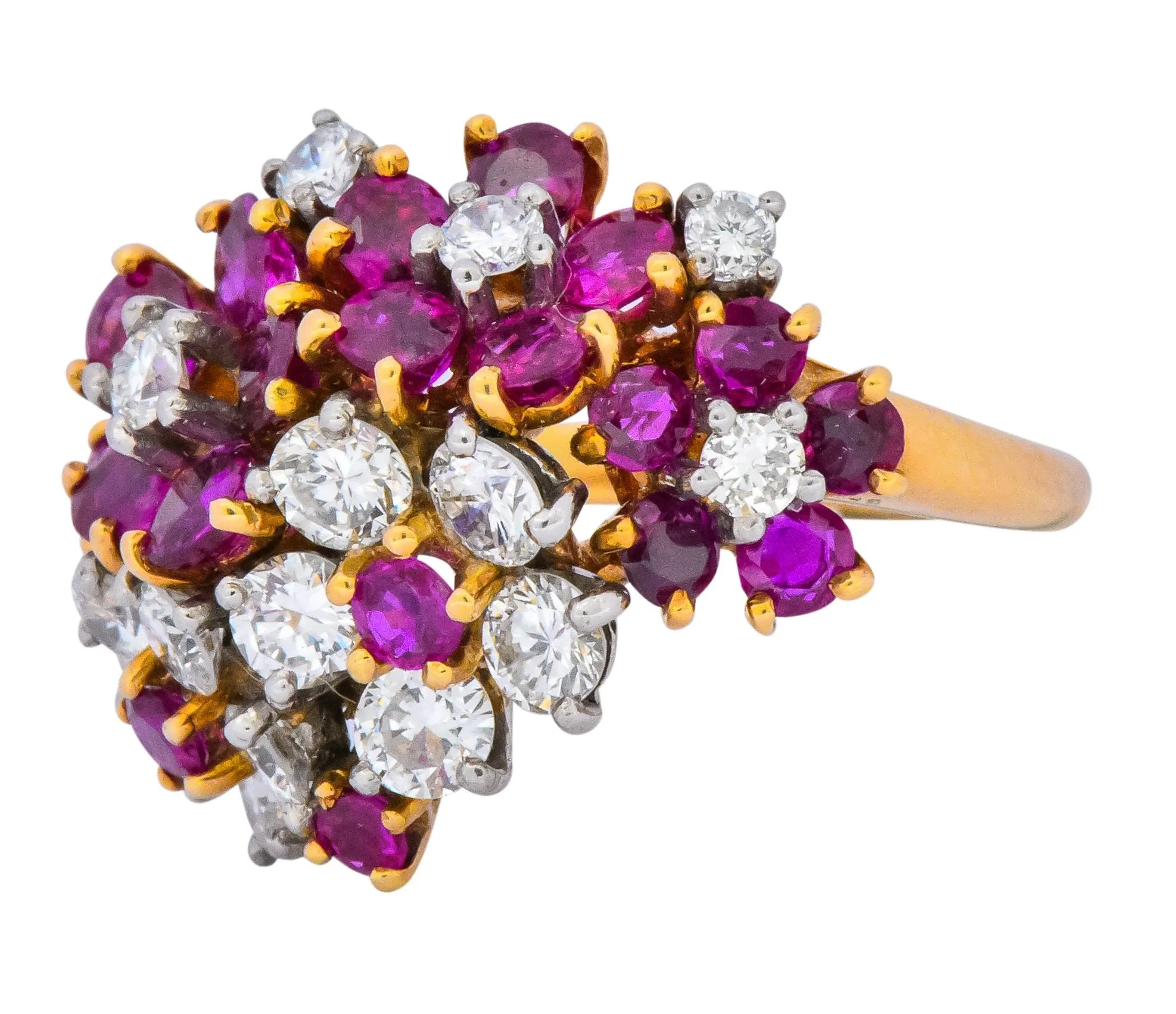 Oscar Heyman Retro 5.15 CTW Diamond Ruby 18 Karat Gold Cluster Flower Ring