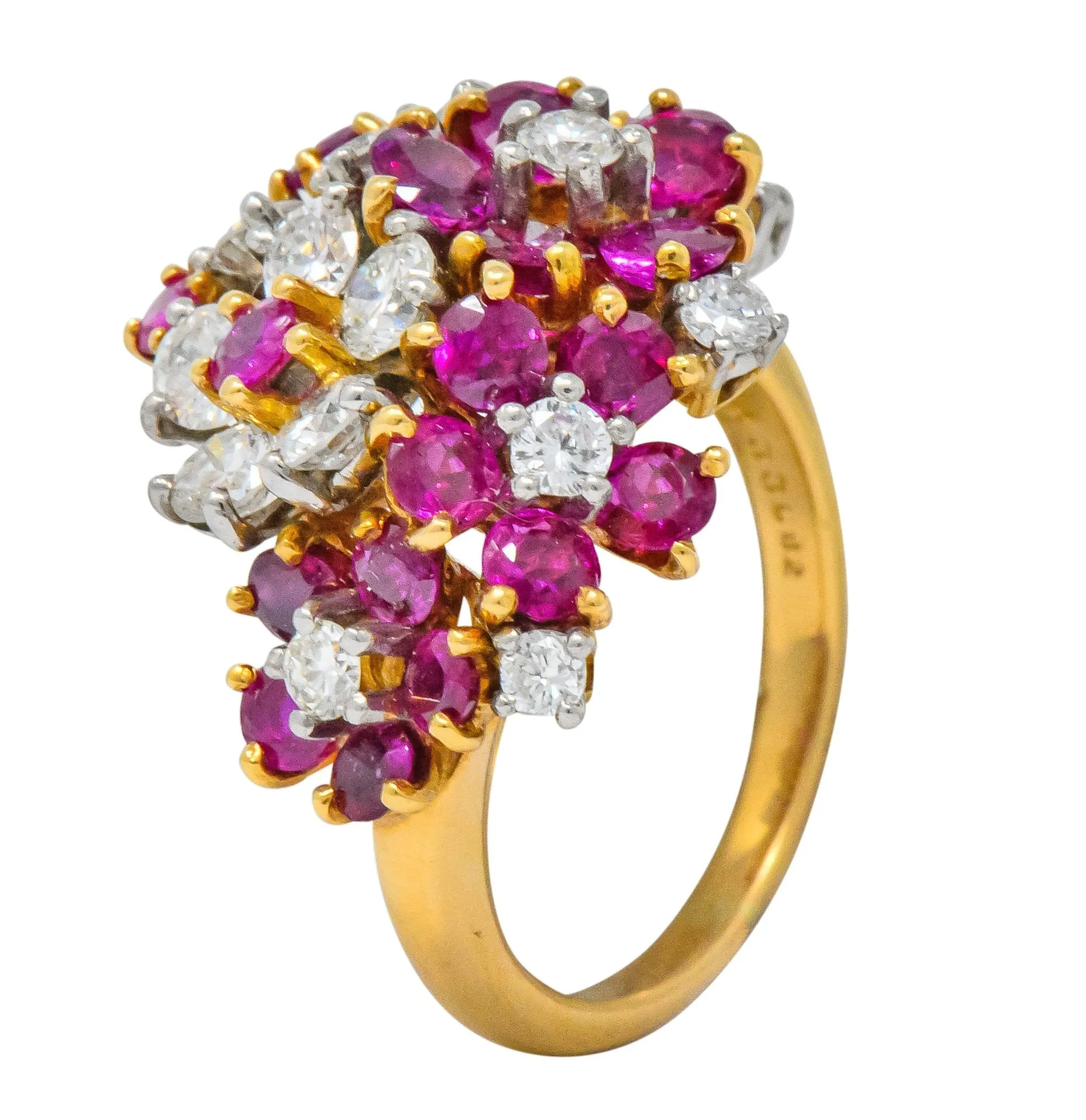 Oscar Heyman Retro 5.15 CTW Diamond Ruby 18 Karat Gold Cluster Flower Ring