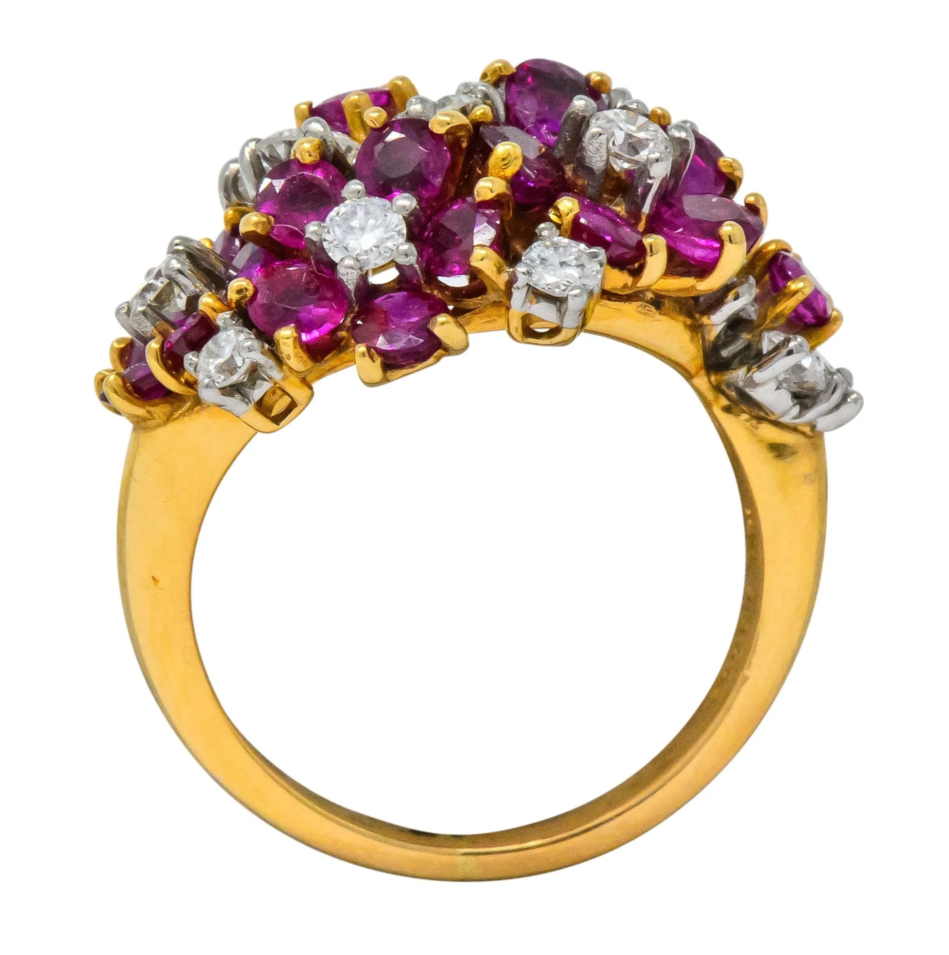 Oscar Heyman Retro 5.15 CTW Diamond Ruby 18 Karat Gold Cluster Flower Ring