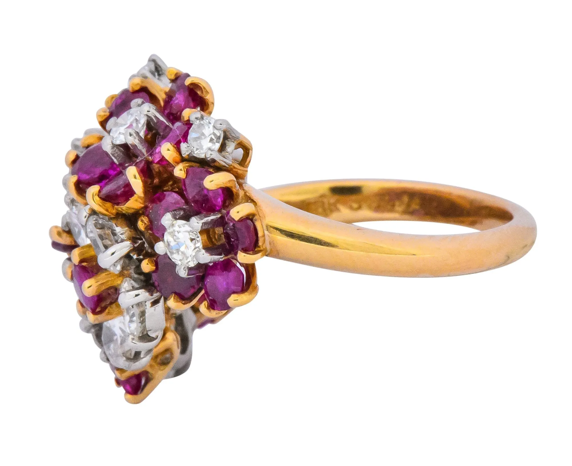 Oscar Heyman Retro 5.15 CTW Diamond Ruby 18 Karat Gold Cluster Flower Ring