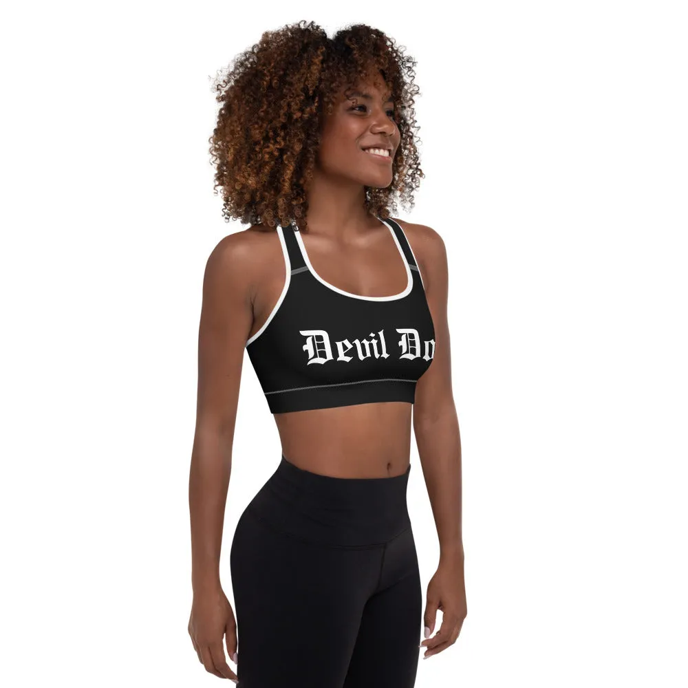 Padded Sports Bra - black w/ Old English (2 sided) 2 styles