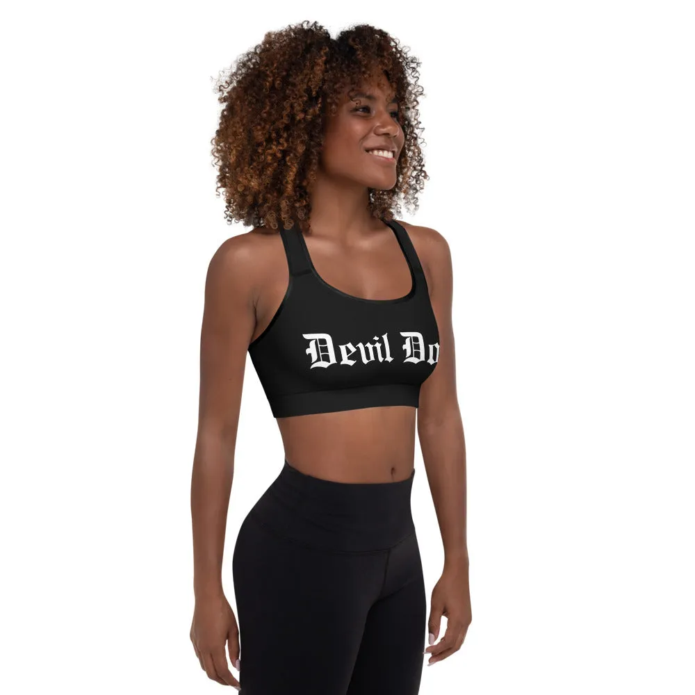 Padded Sports Bra - black w/ Old English (2 sided) 2 styles
