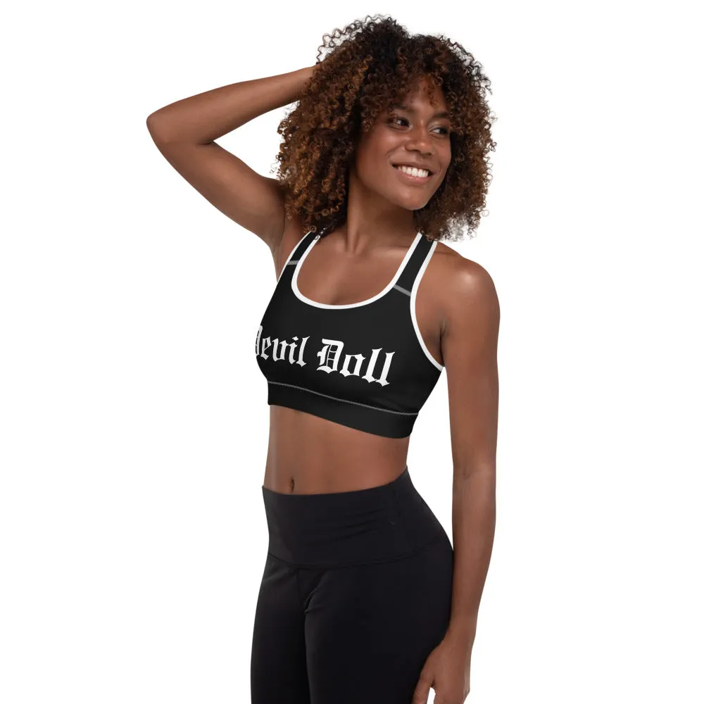 Padded Sports Bra - black w/ Old English (2 sided) 2 styles