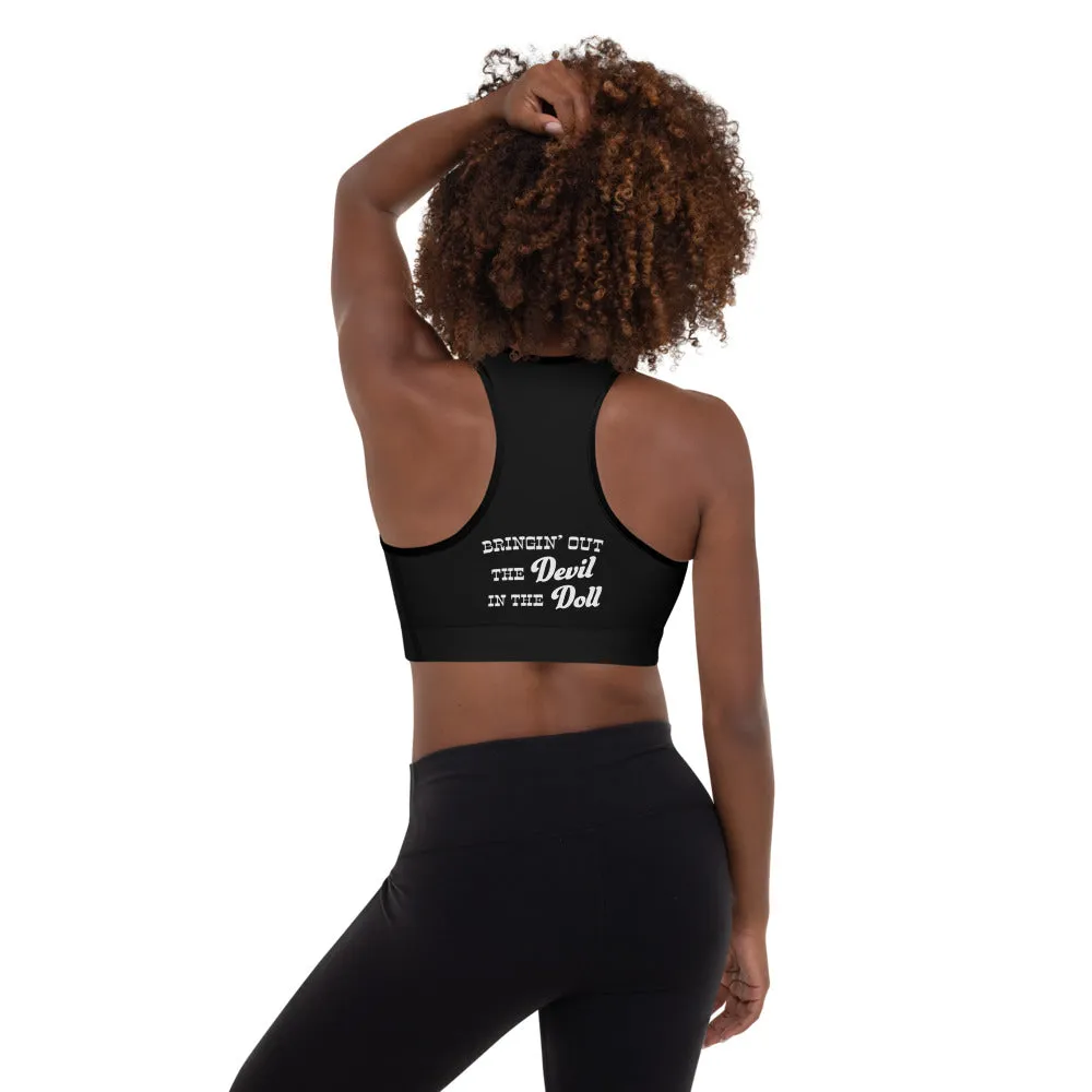 Padded Sports Bra - black w/ Old English (2 sided) 2 styles