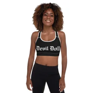 Padded Sports Bra - black w/ Old English (2 sided) 2 styles