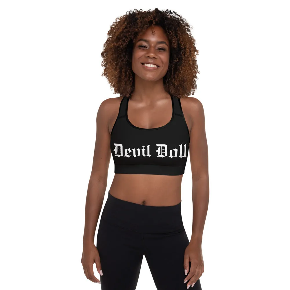 Padded Sports Bra - black w/ Old English (2 sided) 2 styles