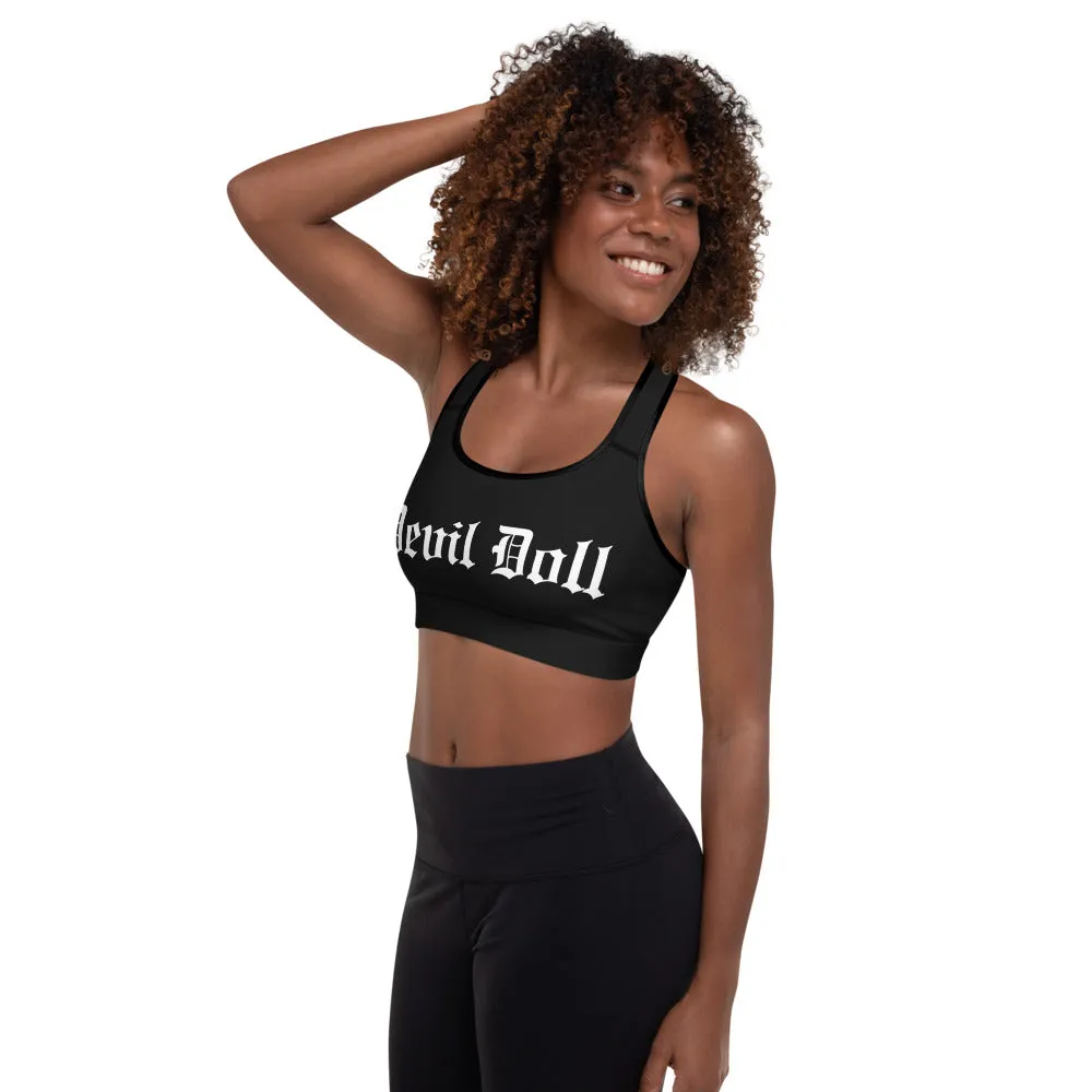 Padded Sports Bra - black w/ Old English (2 sided) 2 styles