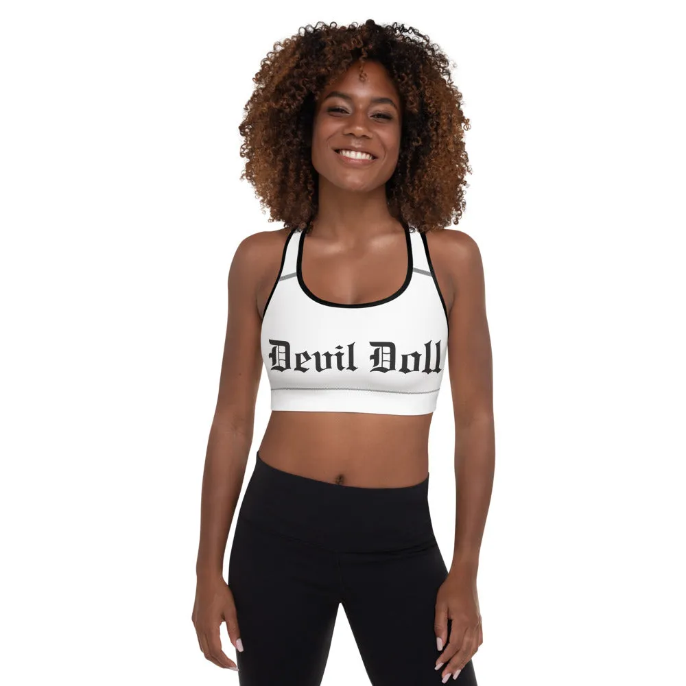 Padded Sports Bra - white w/ Old English (2 sided) 2 styles