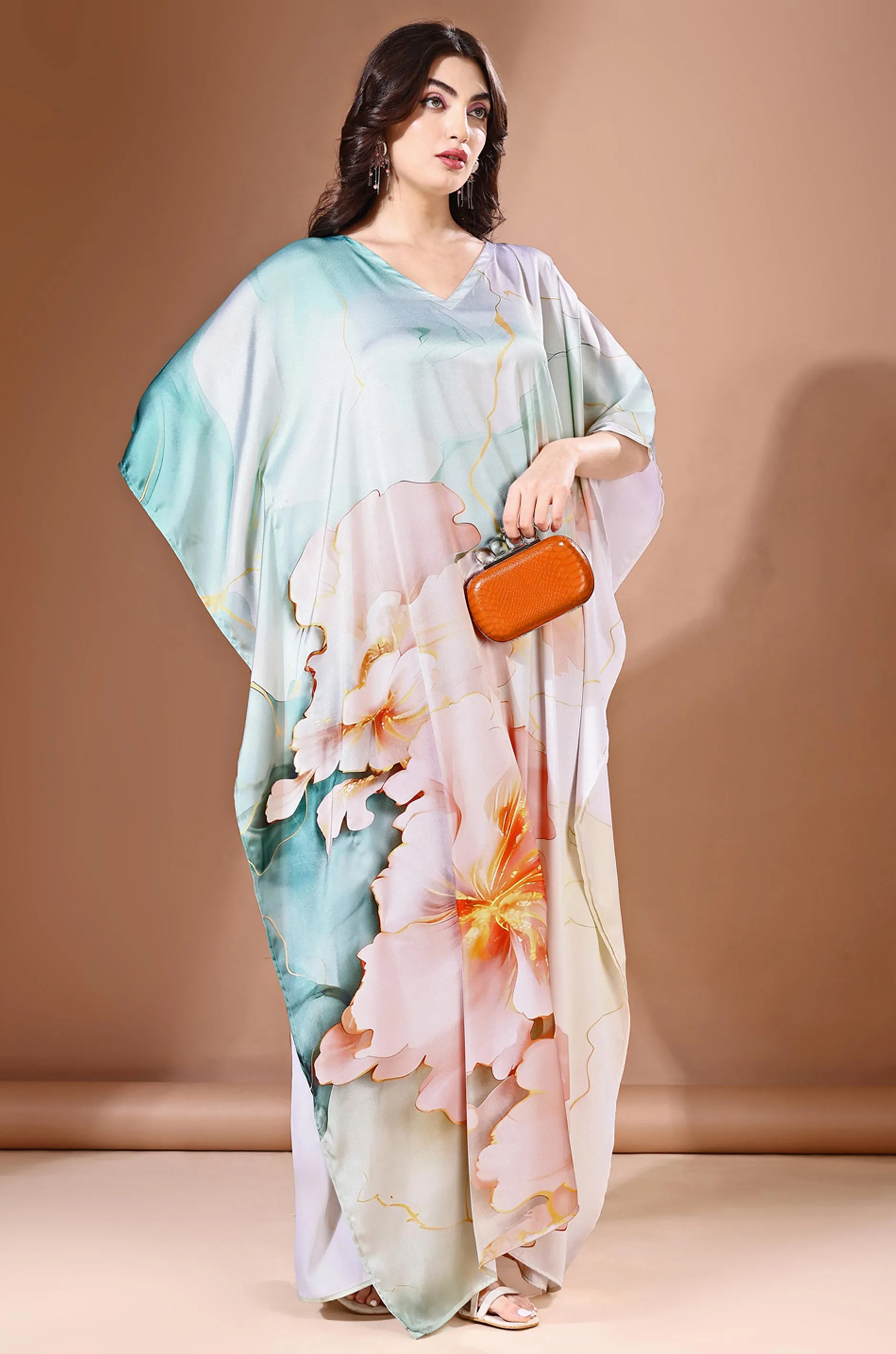 Pastel Dream Soft Satin Kaftan with Digital Print