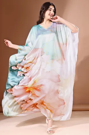 Pastel Dream Soft Satin Kaftan with Digital Print