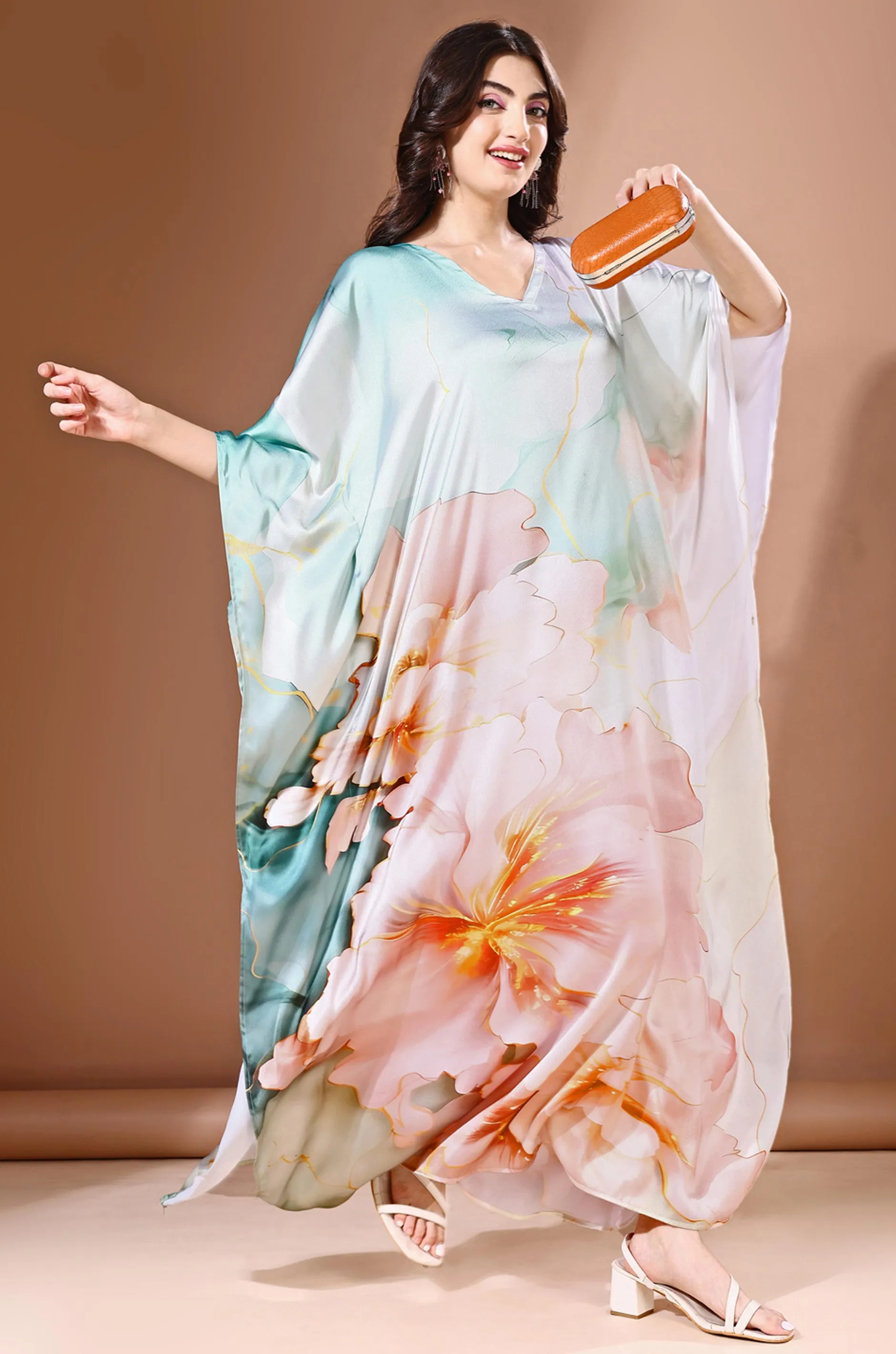 Pastel Dream Soft Satin Kaftan with Digital Print