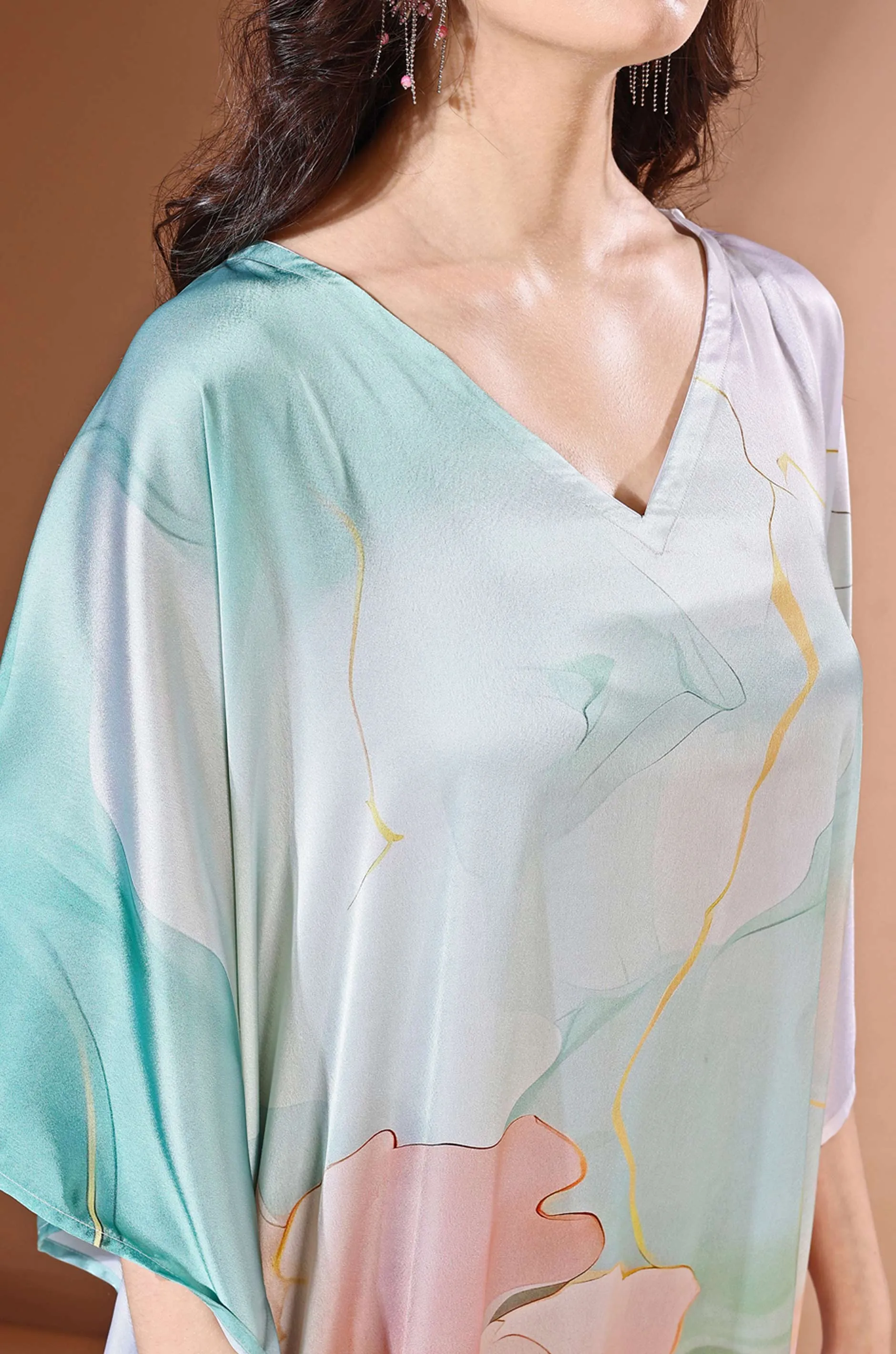 Pastel Dream Soft Satin Kaftan with Digital Print
