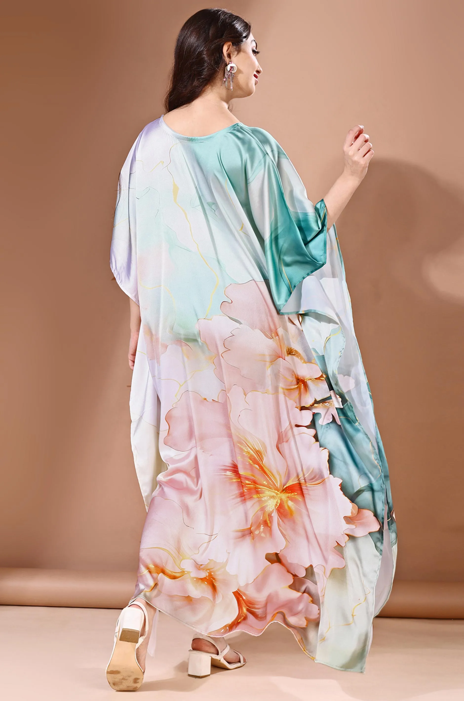Pastel Dream Soft Satin Kaftan with Digital Print