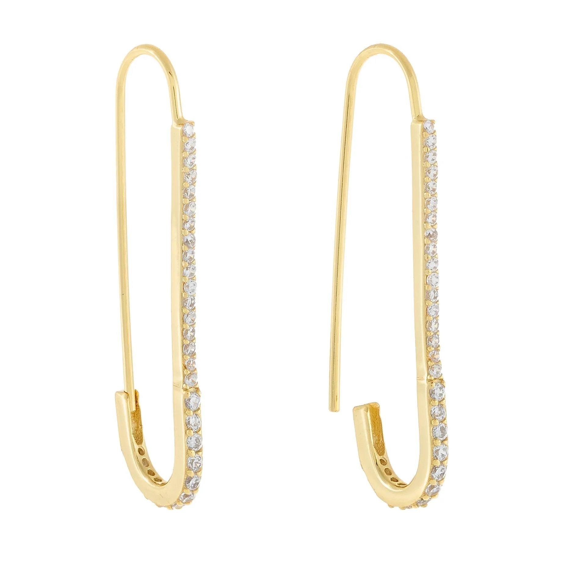 Pavé Thin Safety Pin Drop Earring