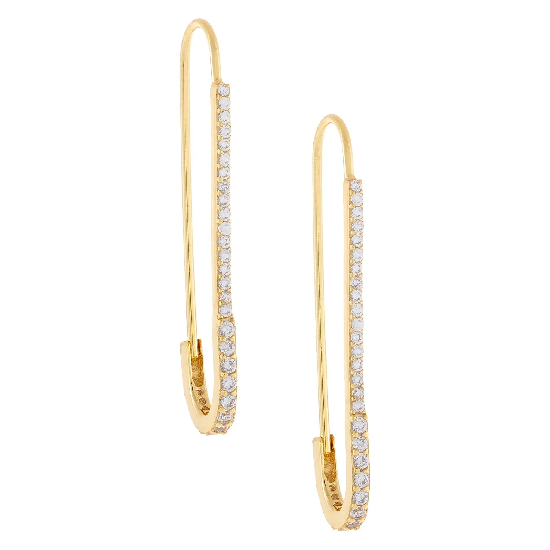 Pavé Thin Safety Pin Drop Earring