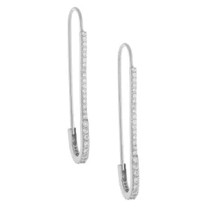 Pavé Thin Safety Pin Drop Earring