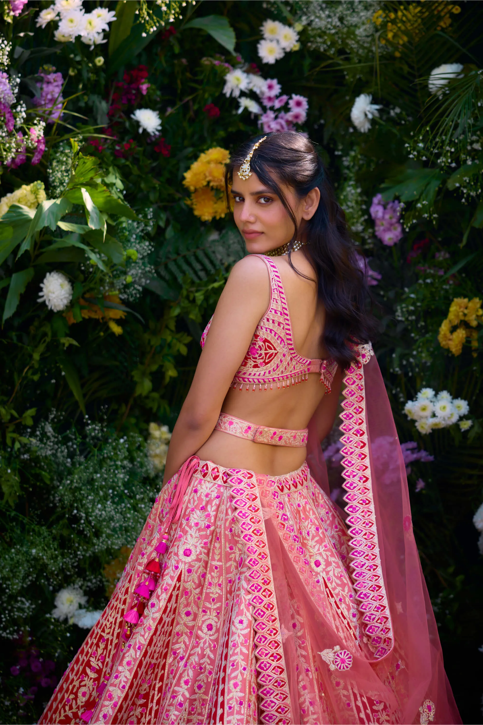 Peach pink embroidered lehenga set