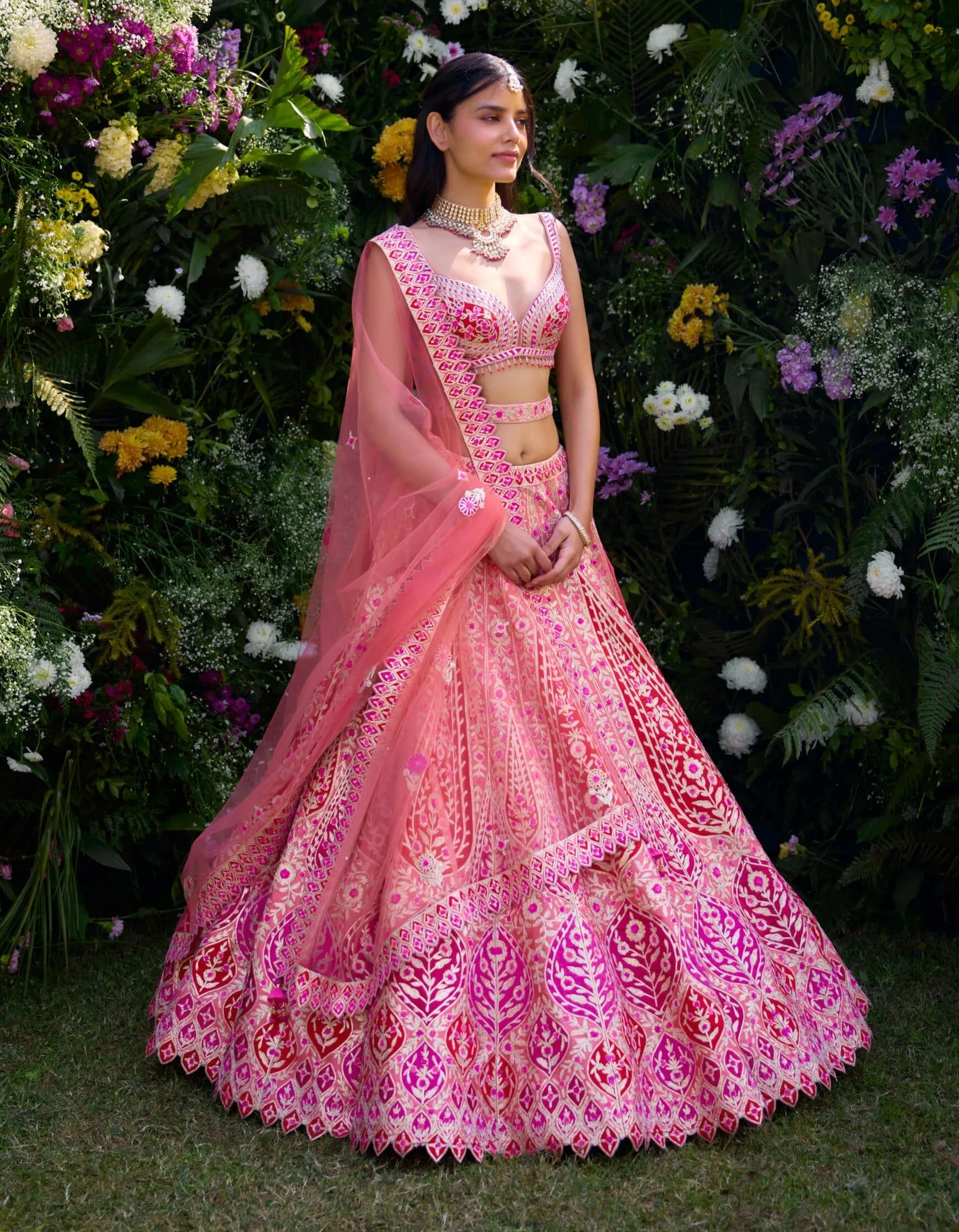Peach pink embroidered lehenga set