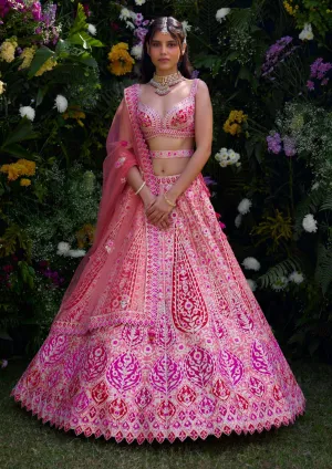 Peach pink embroidered lehenga set