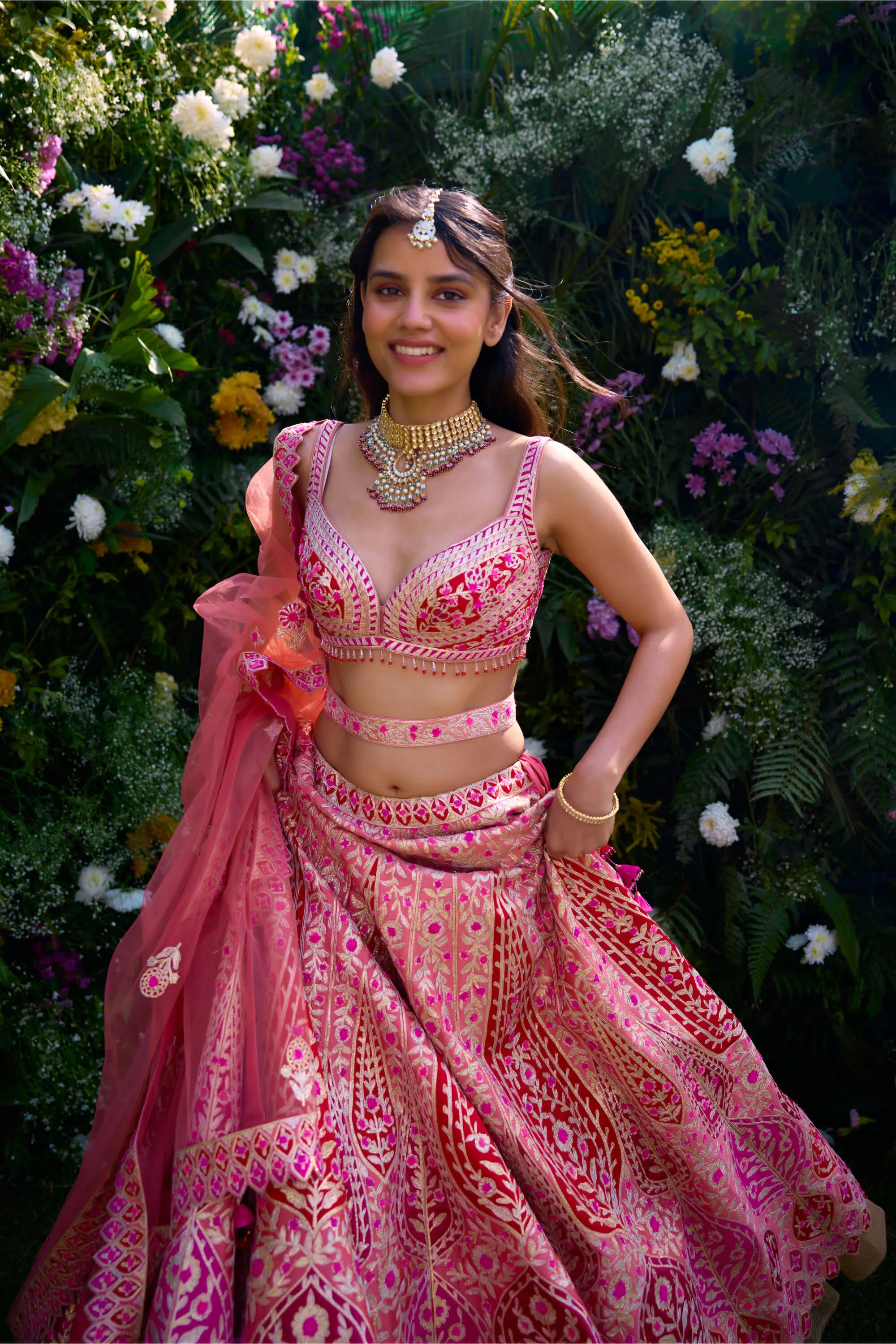 Peach pink embroidered lehenga set