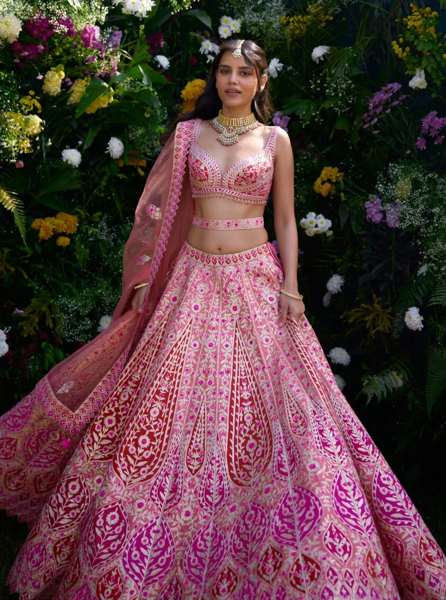 Peach pink embroidered lehenga set