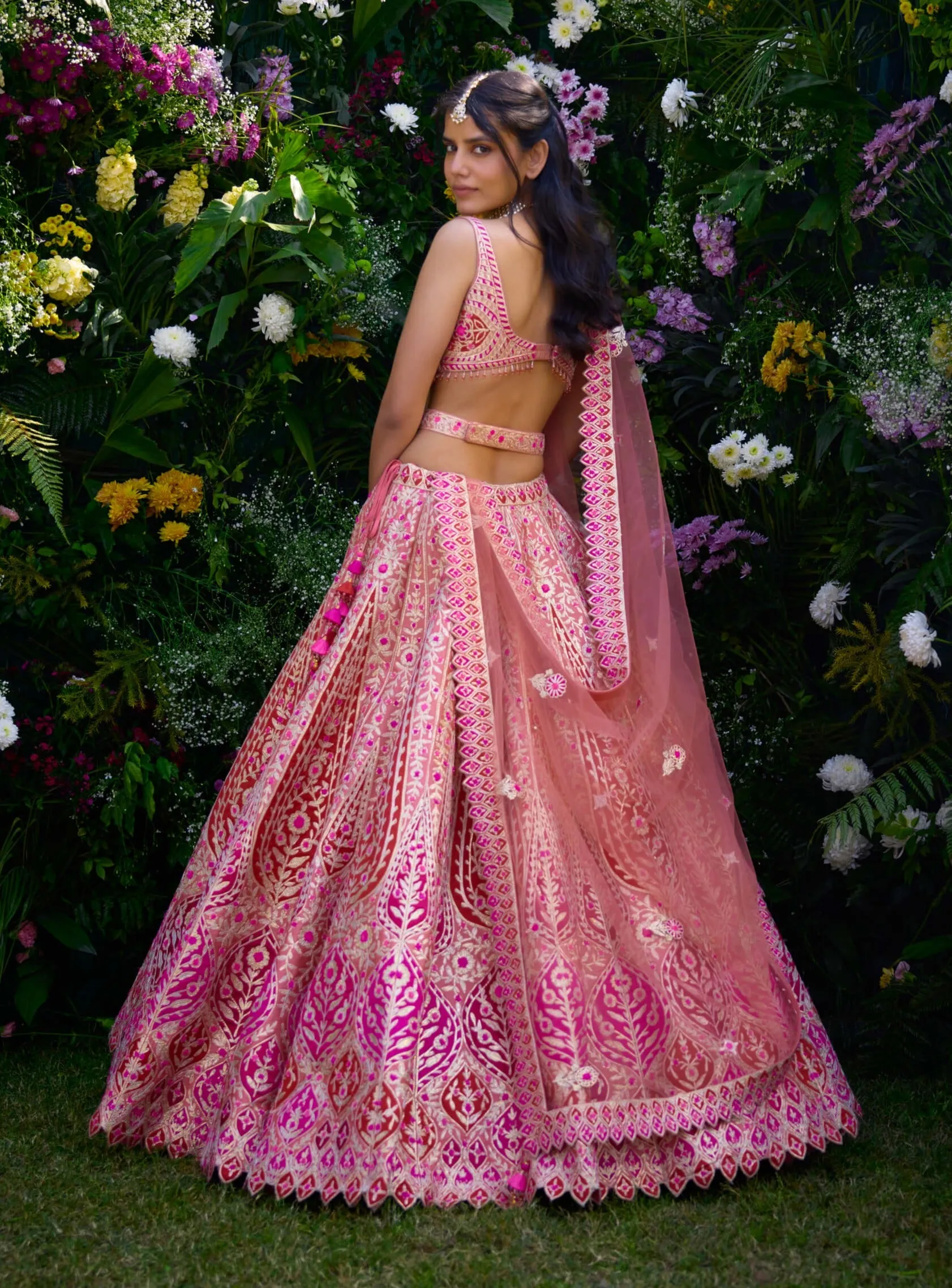 Peach pink embroidered lehenga set