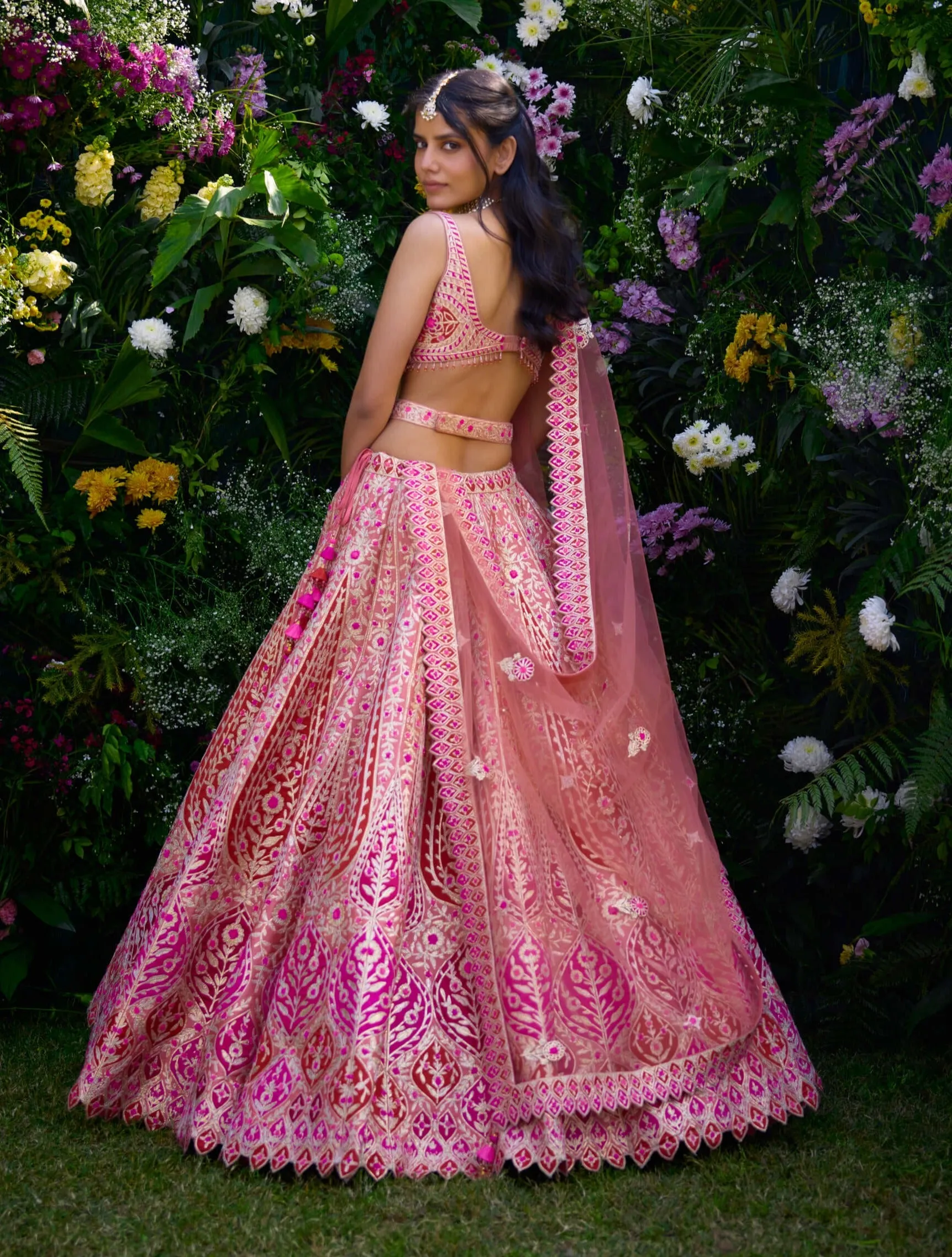 Peach pink embroidered lehenga set