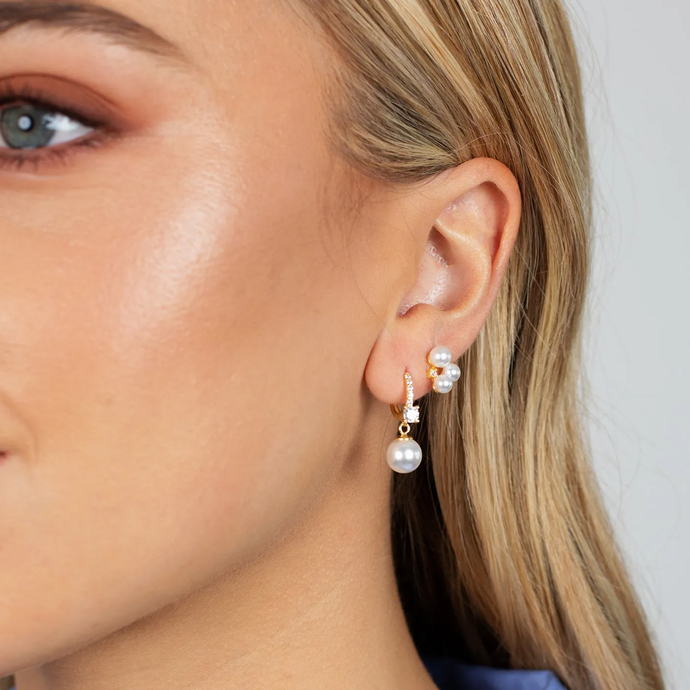 Pearl X CZ Cluster Stud Earring